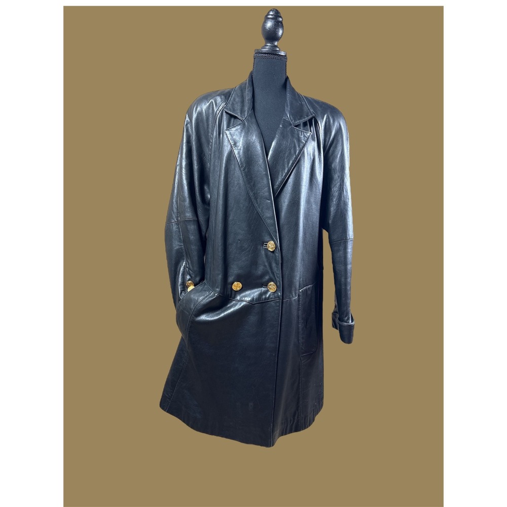 Tibor Genuine‎ Leather 80-90s Double Breasted Trench Coat  Women's Medium